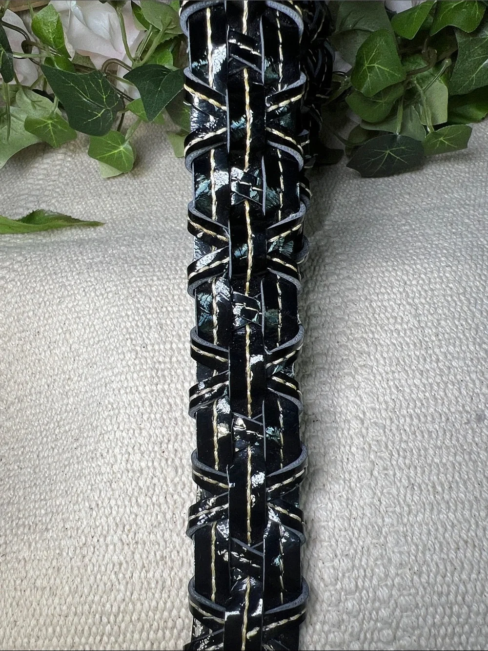 🔥Vintages Apostrophe Black Patent Braided Belt with Silver Buckle